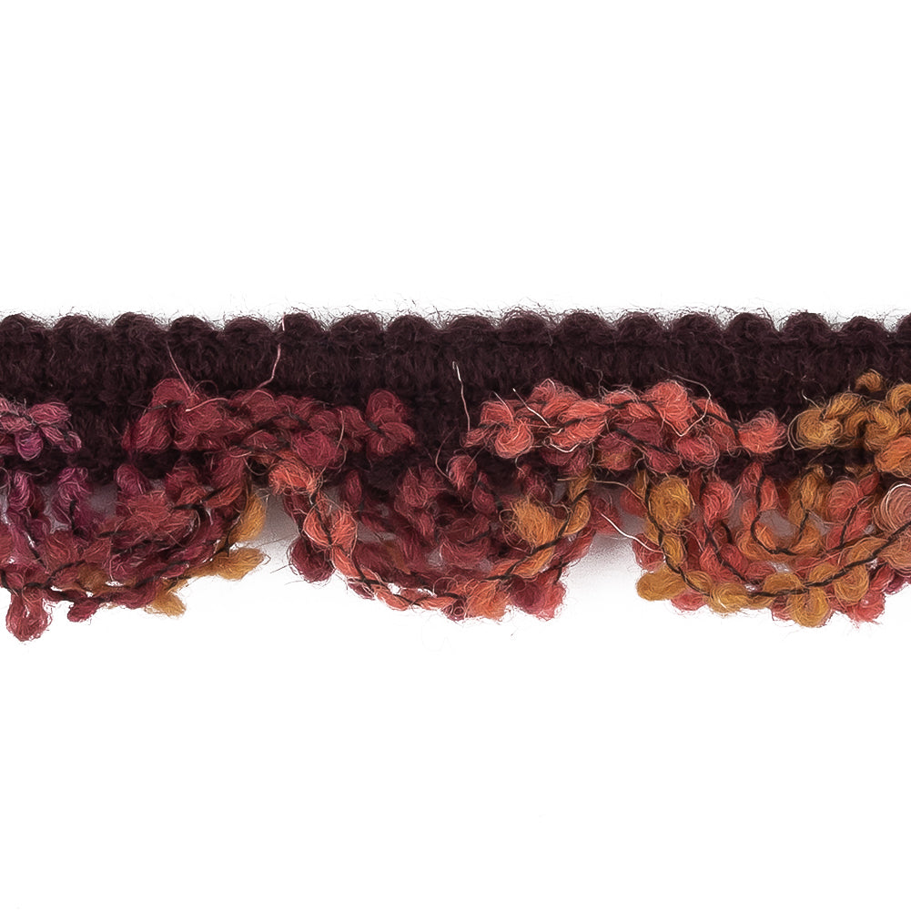 Maroon, Red, Pink and Yellow Boucled Wool Blend Trimming - 1" Detail