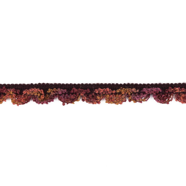 Maroon, Red, Pink and Yellow Boucled Wool Blend Trimming - 1"