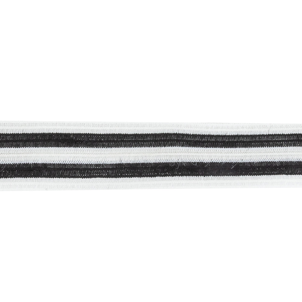 White and Black Striped Elastic Trimming - 0.7" Detail