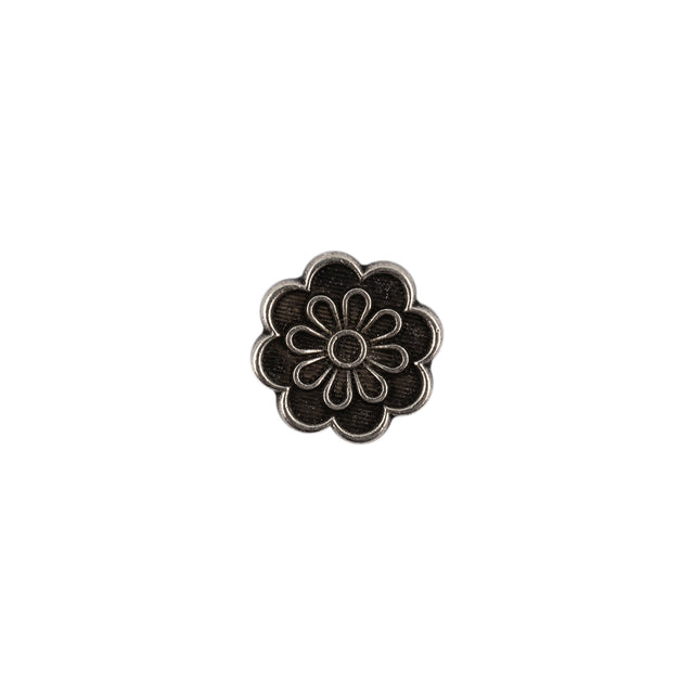 Italian Silver Oxidized Floral Shank Back Button - 18L/11.5mm