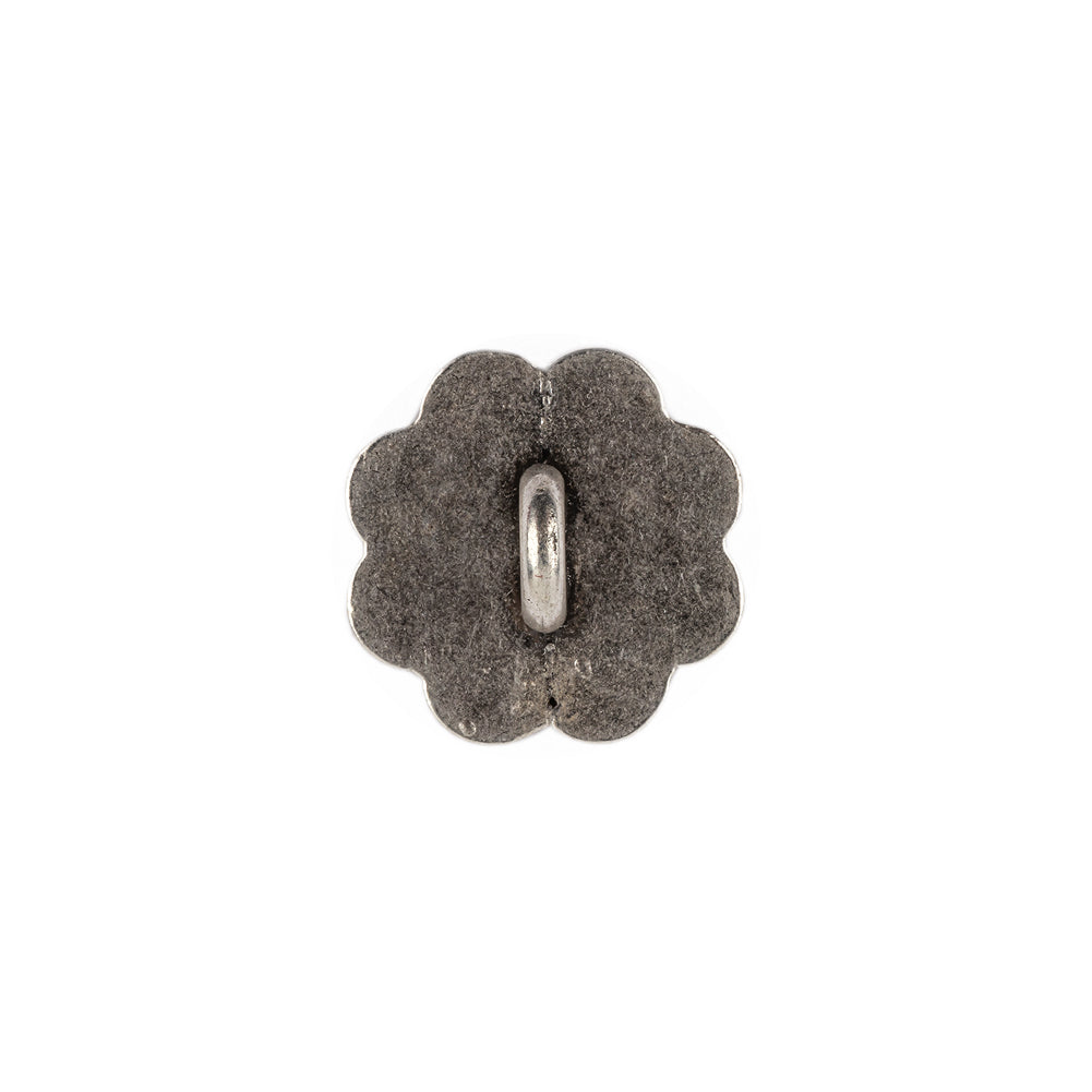 Italian Silver Oxidized Floral Shank Back Button - 24L/15mm Detail