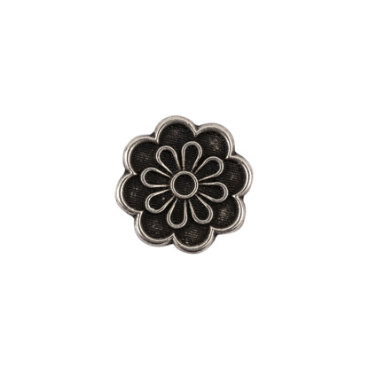 Italian Silver Oxidized Floral Shank Back Button - 24L/15mm