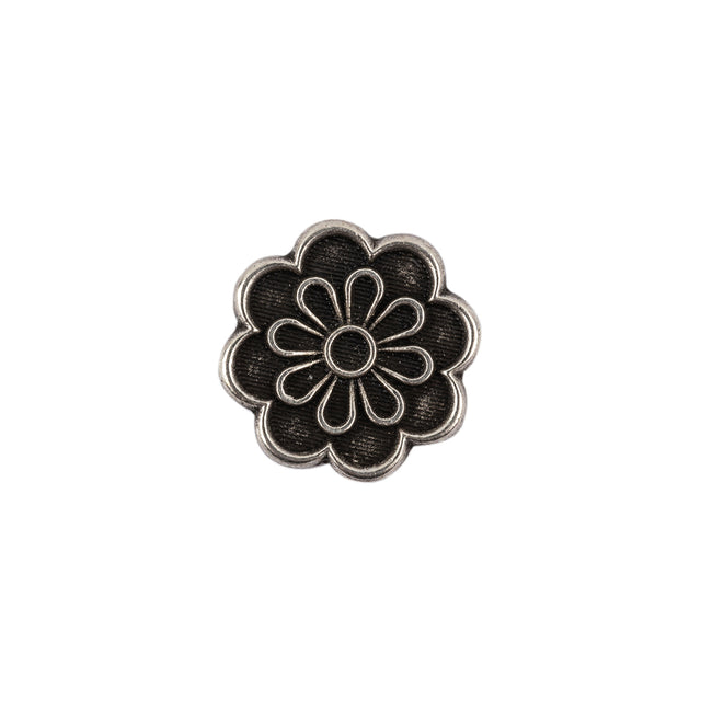 Italian Silver Oxidized Floral Shank Back Button - 24L/15mm