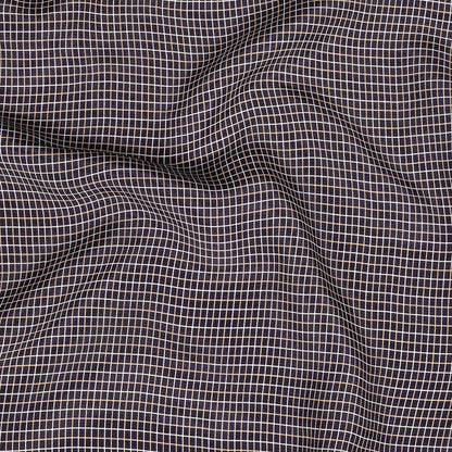 Parisian Night, Peach and Nimbus Cloud Tattersall Check Washed Viscose Twill