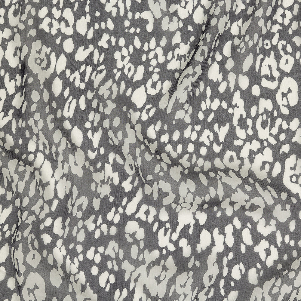 Black and Marshmallow Abstract Crinkled Silk Chiffon