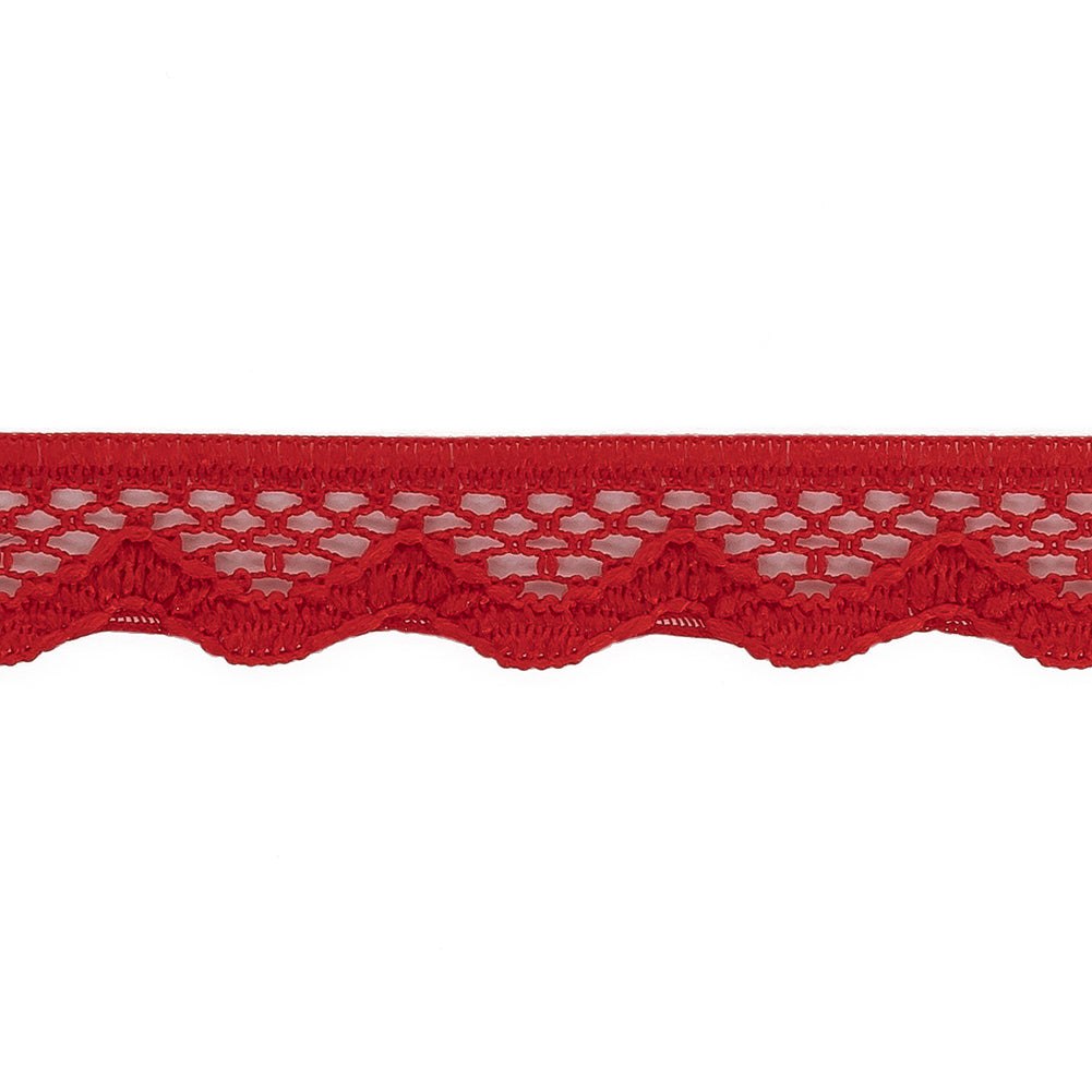 Fire Engine Red Scalloped Edge Lace Geometric Trimming - 0.5" Detail