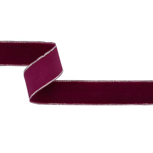 Faded Red and Silver Metallic Lined Velvet Ribbon - 0.875"