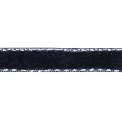 Dress Blues and White Side-Stitched Velvet Ribbon - 0.5" Detail