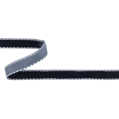 Dress Blues and White Side-Stitched Velvet Ribbon - 0.5"