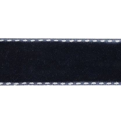 Dress Blues and White Side-Stitched Velvet Ribbon - 0.75" Detail