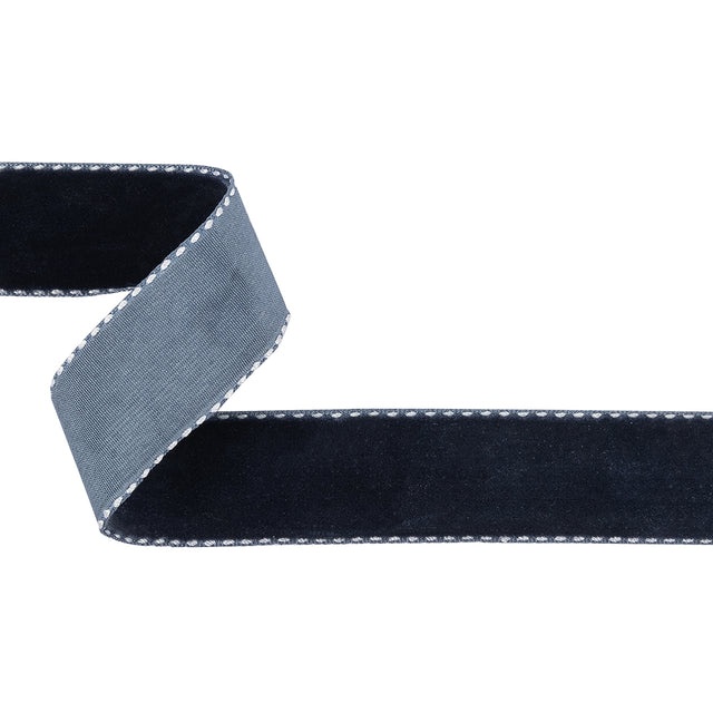 Dress Blues and White Side-Stitched Velvet Ribbon - 1"
