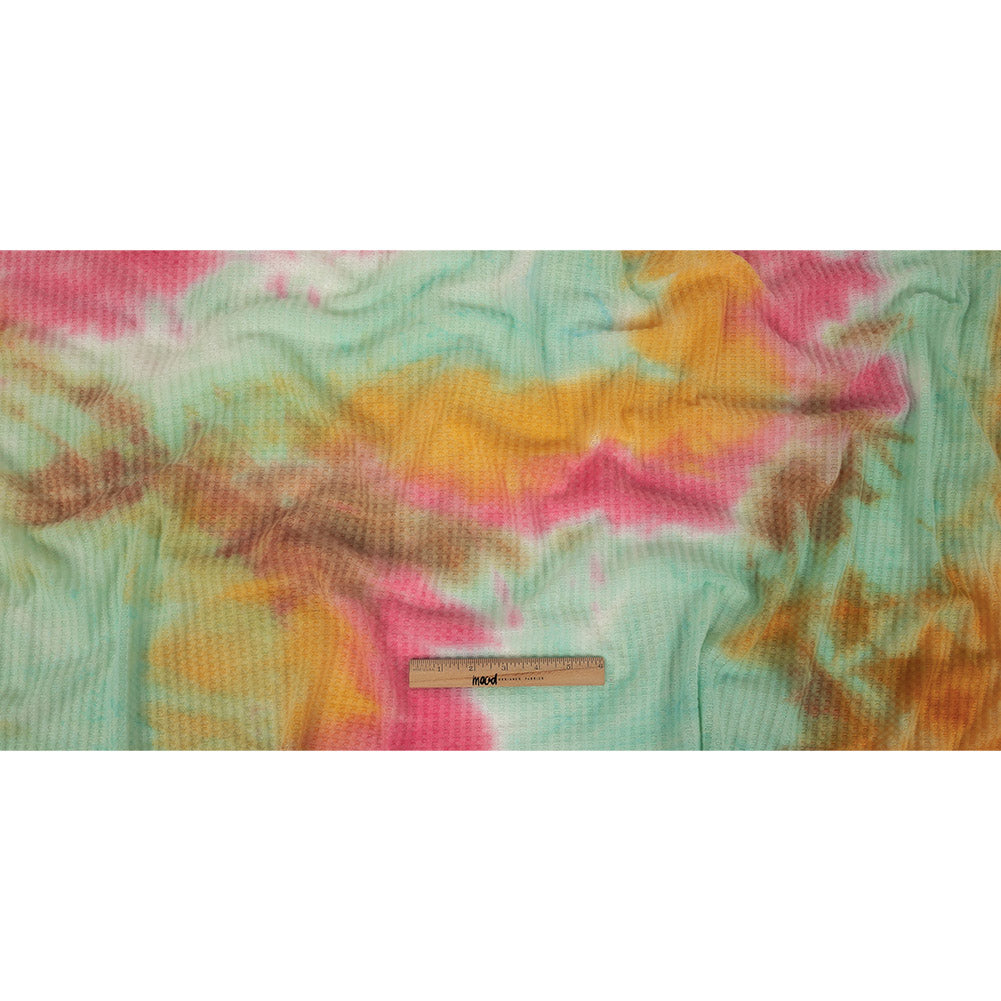 Yellow, Aqua and Pink Whisky Tie Dye Brushed Waffle Knit Folded