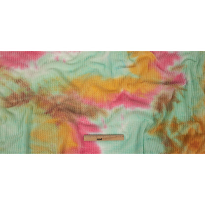 Yellow, Aqua and Pink Whisky Tie Dye Brushed Waffle Knit Folded