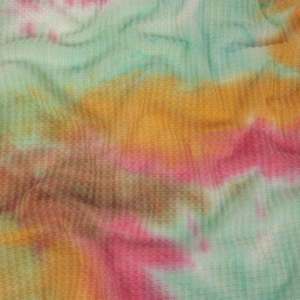 Yellow, Aqua and Pink Whisky Tie Dye Brushed Waffle Knit