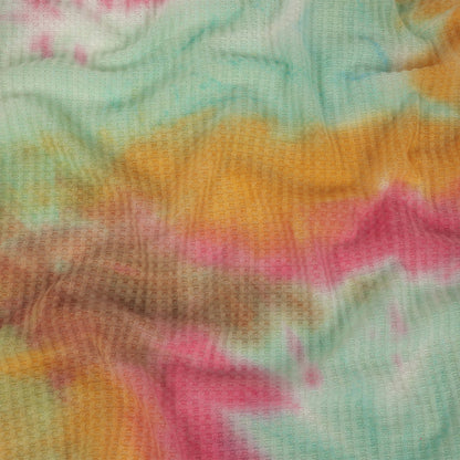 Yellow, Aqua and Pink Whisky Tie Dye Brushed Waffle Knit