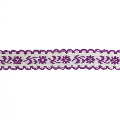 Dewberry and Off-White Floral German Jacquard Cotton Ribbon - 0.625" Detail