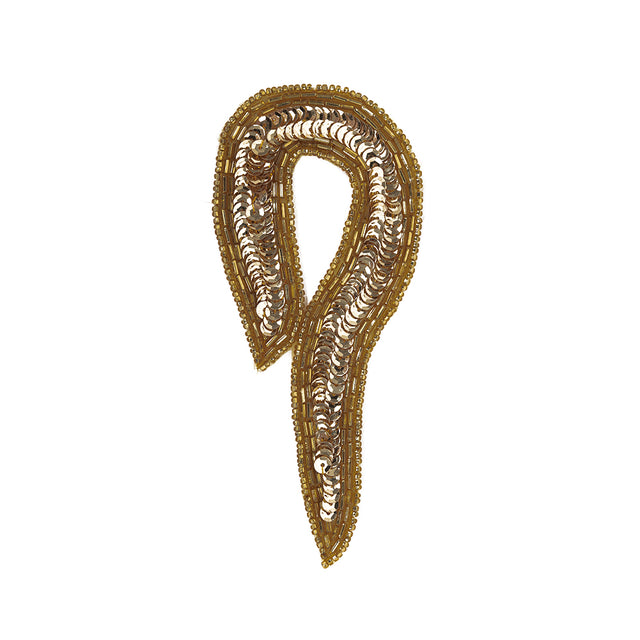 Fleur De Lis, Glamour Gold and Jurassic Gold Beaded and Sequins Applique - 5.625" x 2.5"