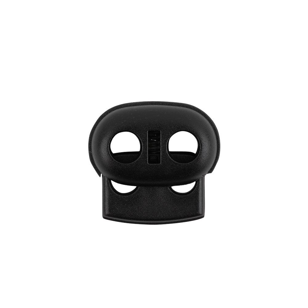Matte Black Dual Drawstring Stopper Closure - 0.875" x 0.9375" Detail