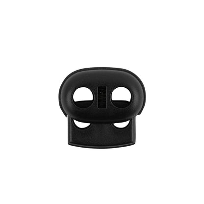 Matte Black Dual Drawstring Stopper Closure - 0.875" x 0.9375" Detail