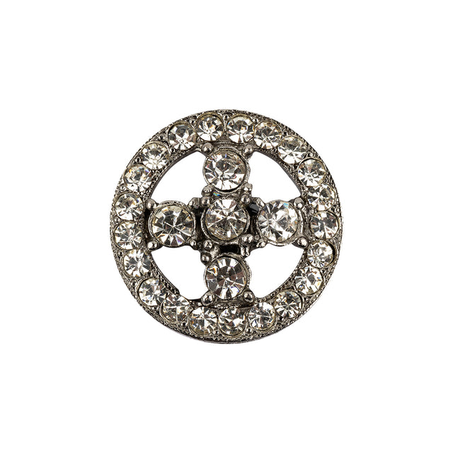 Italian Crystal Rhinestones and Silver Metal Shank Back Button - 34L/21.5mm