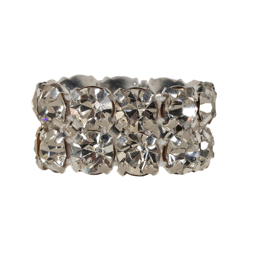 Vintage Crystal and Silver Two-Row Rhinestone Ring - 0.375"