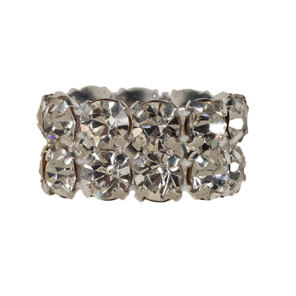 Vintage Crystal and Silver Two-Row Rhinestone Ring - 0.375"
