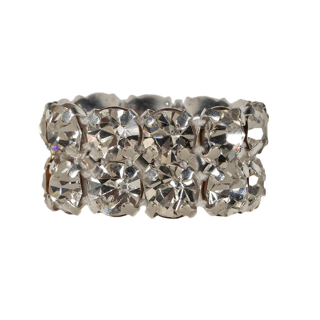 Vintage Crystal and Silver Two-Row Rhinestone Ring - 0.375"