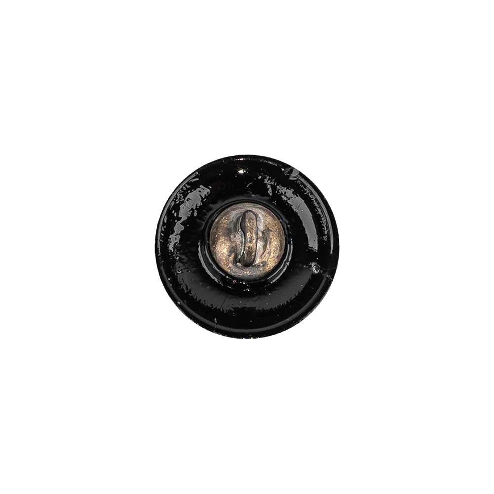 Vintage Blue Iris and Black Classical Shank Back Glass Button - 22L/14mm Detail