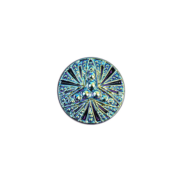 Vintage Blue Iris and Black Classical Shank Back Glass Button - 22L/14mm