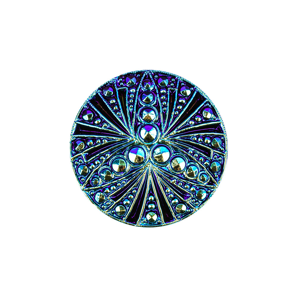 Vintage Blue Iris and Black Classical Shank Back Glass Button - 36L/23mm