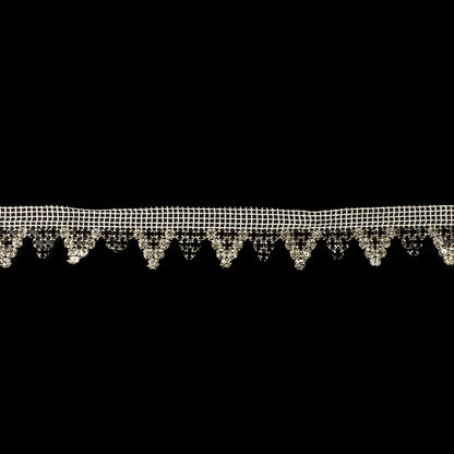 Vintage Czech Crystal and Jet Rhinestones in Silver Settings on White Mesh Trimming - 1.1875"