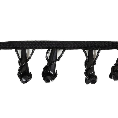 Vintage Black Glass Spikes Beaded Fringe - 1.125" Detail