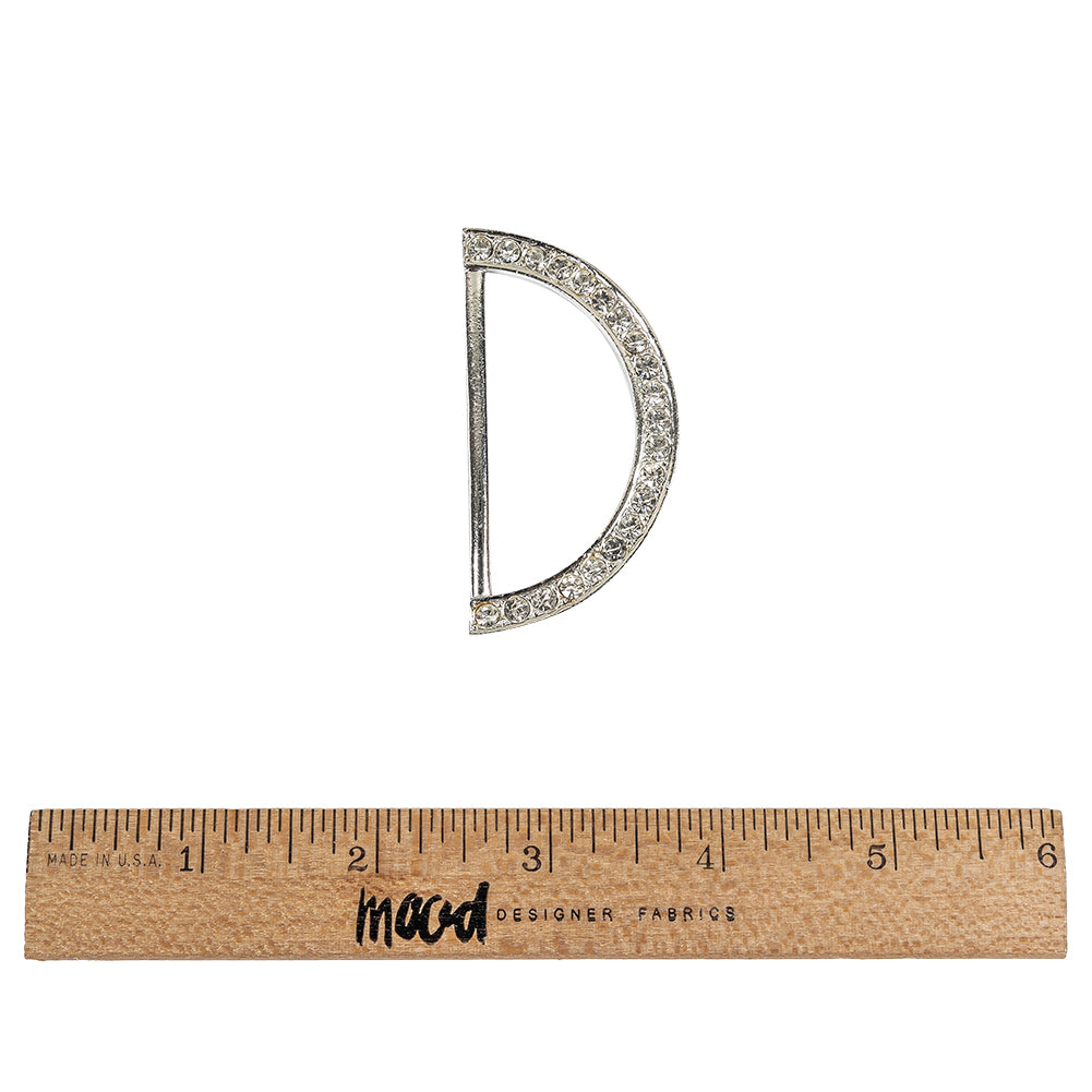 Vintage Rhinestone and Silver Half-Circle D-Ring - 2.5" X 1.25" Folded