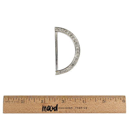 Vintage Rhinestone and Silver Half-Circle D-Ring - 2.5" X 1.25" Folded