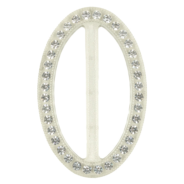 Vintage Crystal Rhinestones and Clear Oval Plastic Slider - 2.625" x 1.75"