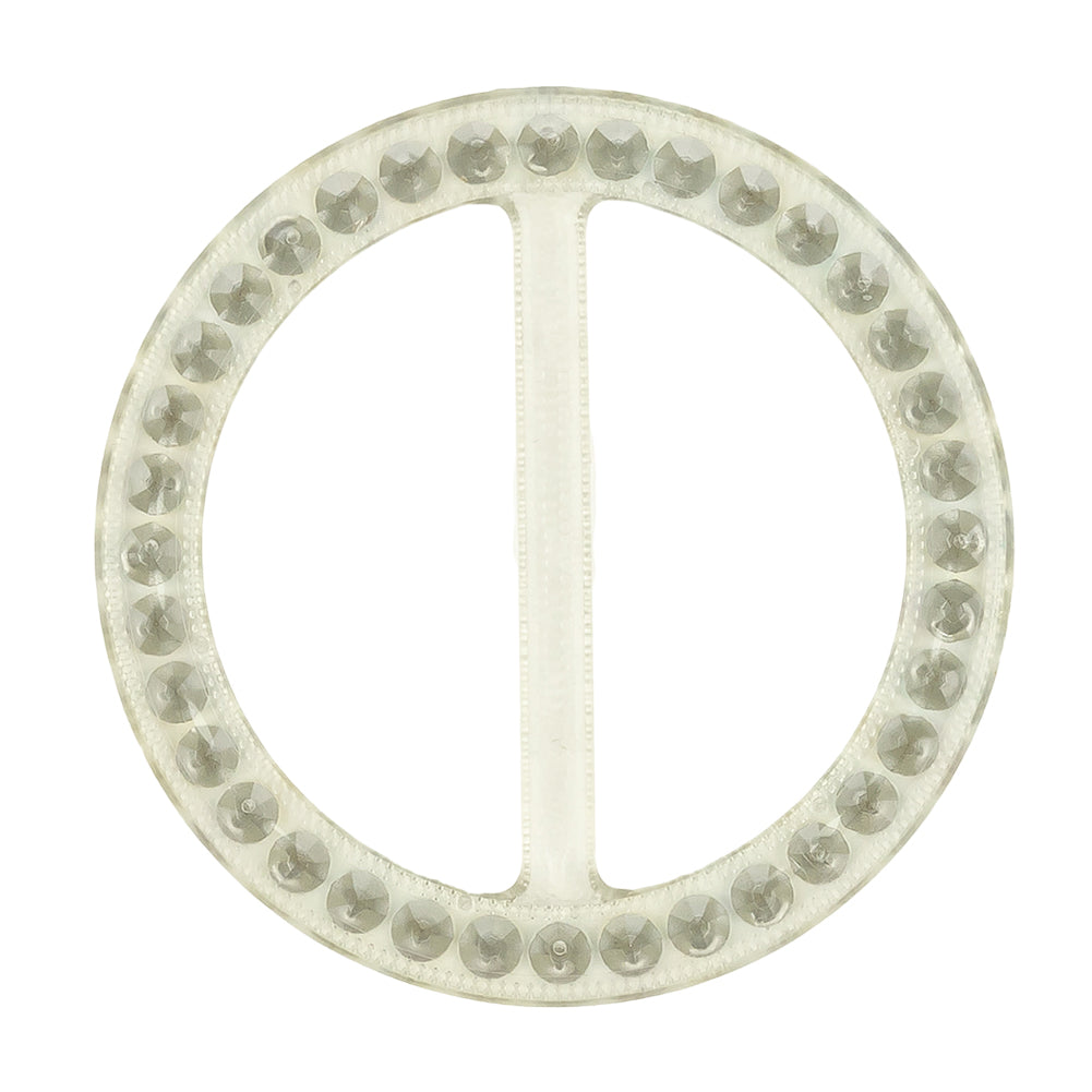 Vintage AB Crystal Rhinestones and Clear Circular Plastic Slider - 2.625" Detail