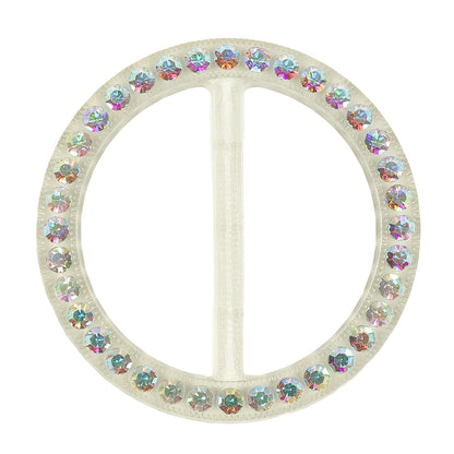 Vintage AB Crystal Rhinestones and Clear Circular Plastic Slider - 2.625"