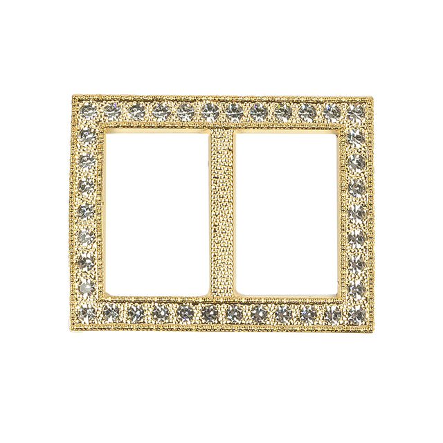 Vintage Crystal Rhinestones and Gold Rectangular Plastic Slider - 1.375" x 1.75"