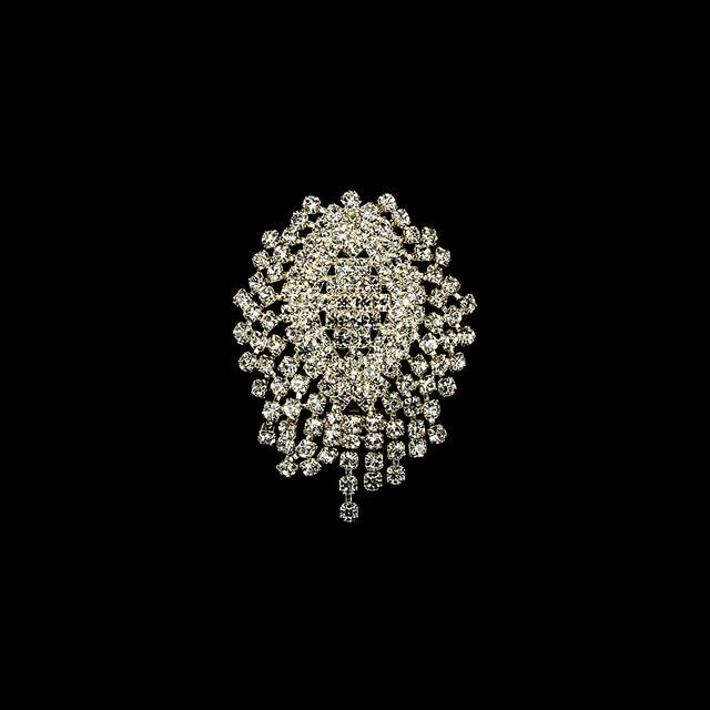 Vintage Czech Crystal Rhinestones and Silver Metal Abstract Ornament - 2.375" x 1.75"