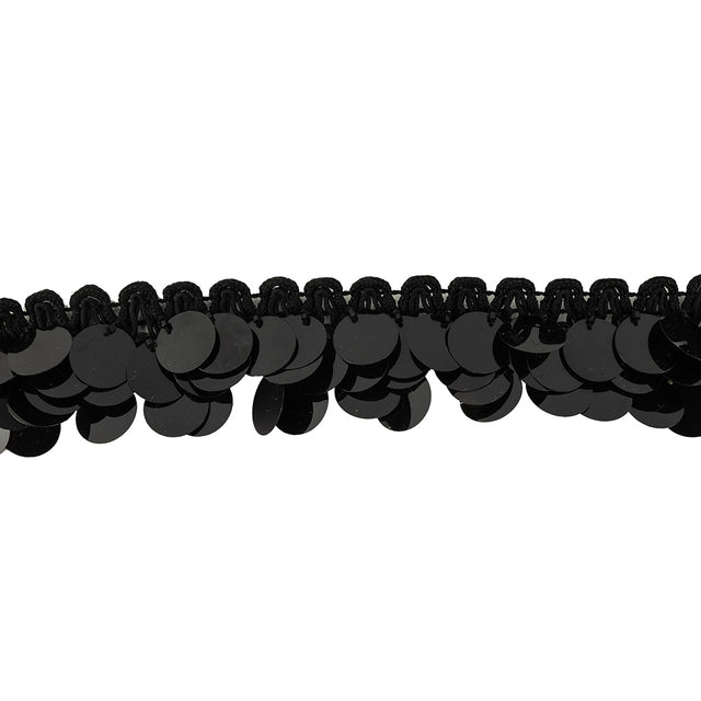 Vintage Black Iris Paillette Sequins Fringe Trimming on Ivory Braid - 1.875"