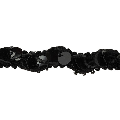 Vintage Black Paillette Sequins and Black Bugle Beaded Trimming - 0.75" Detail