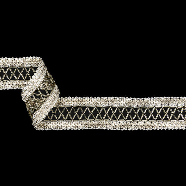 Vintage Off-White Cotton Blend Gimp Braided Trim with Beaded Center - 1.5"