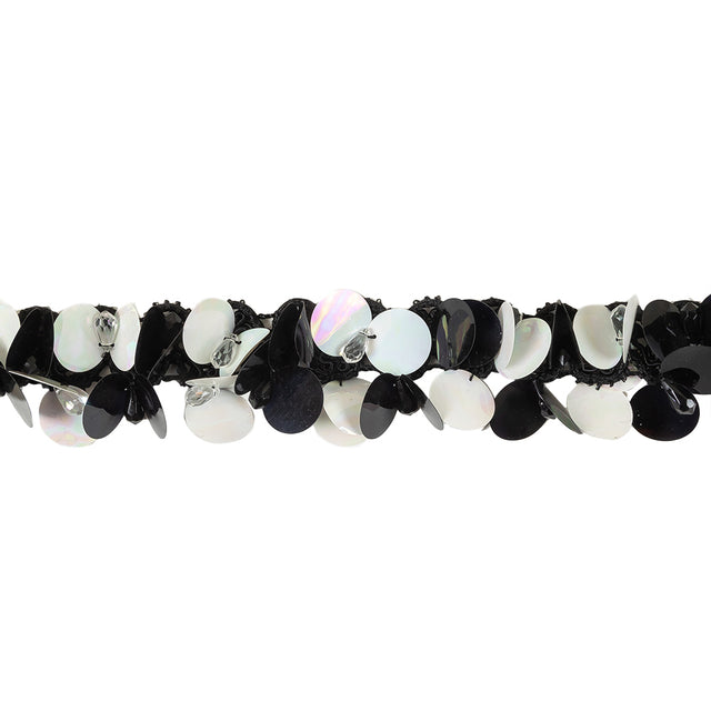 Vintage Black and Iridescent White Paillette Sequins and Beaded Braided Trim - 1.75"