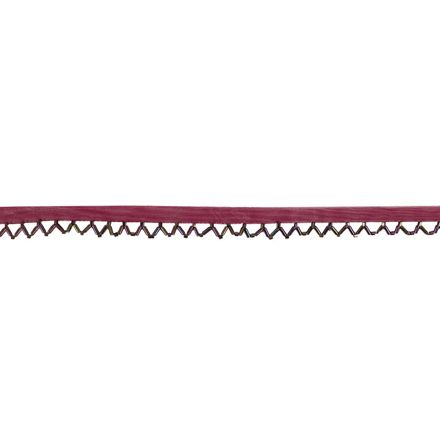 Vintage Burgundy and Purple Iris Beaded Scalloped Fringe Trim on Polyester Mesh - 0.5"