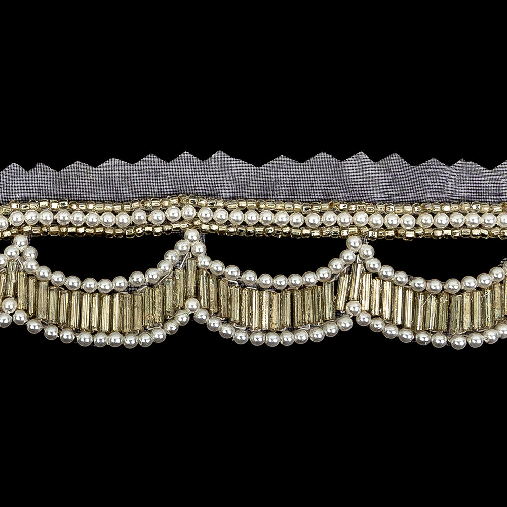 Vintage Fancy Pearl and Off-White Scallop Beaded Fringe - 1" Detail