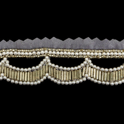 Vintage Fancy Pearl and Off-White Scallop Beaded Fringe - 1" Detail