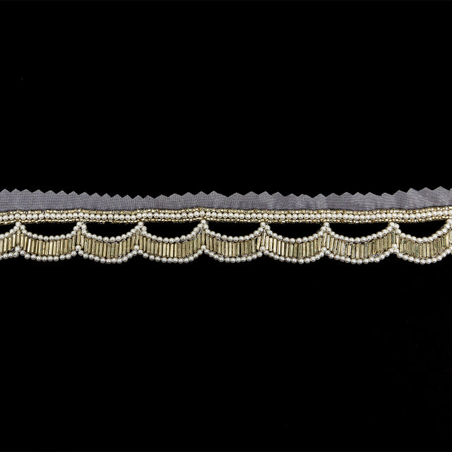 Vintage Fancy Pearl and Off-White Scallop Beaded Fringe - 1"
