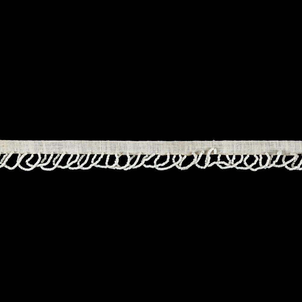 Vintage White Seed Beaded Looped Fringe on Cotton Tape - 0.875"