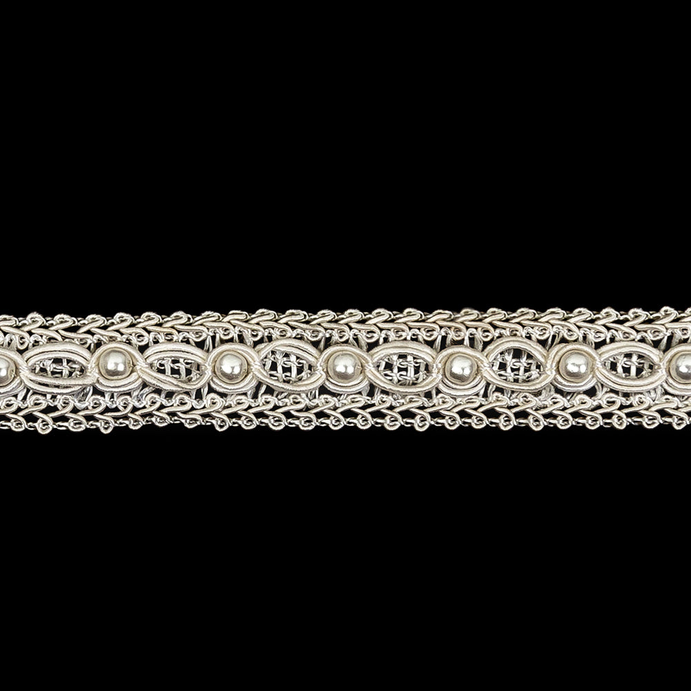 Vintage Ivory Gimp Braided Trim with Pearl Accents - 0.625" Detail