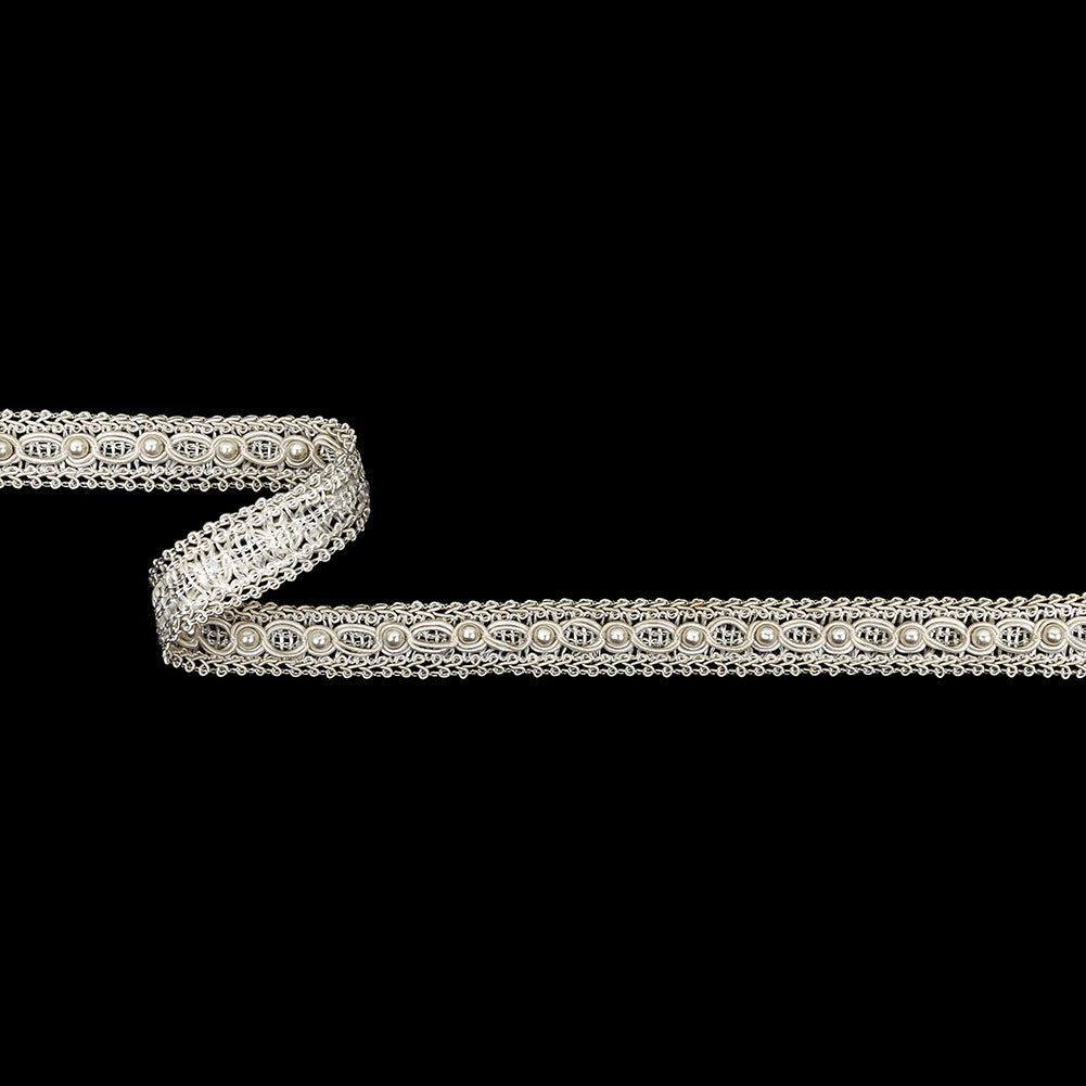 Vintage Ivory Gimp Braided Trim with Pearl Accents - 0.625"